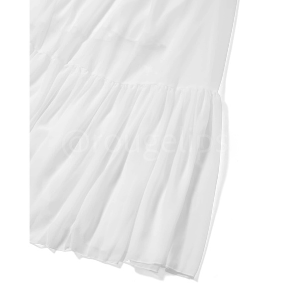White Flowy Halter Cutout Maxi Flared Dress Backless Open Back - Picture 9 of 12